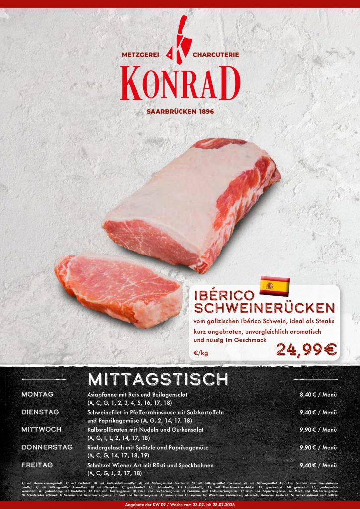 Konrad-Metzgerei Wochenangebot KW09 2026. Iberico Schweinerücken